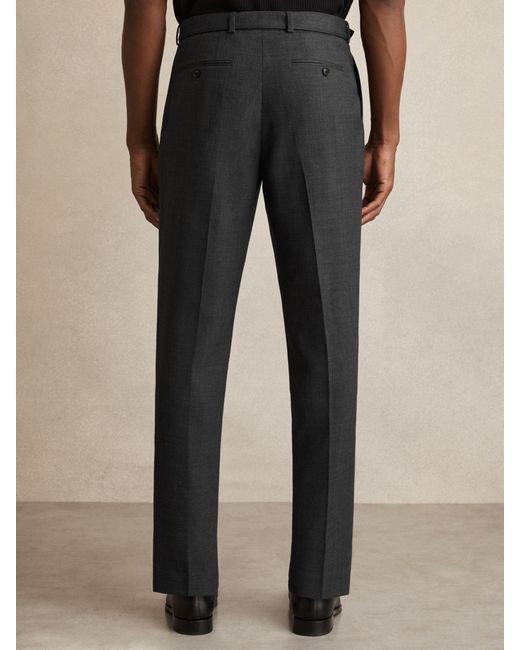 Reiss Natural Strap - Charcoal Grey Wool-blend Tailored-fit Belted Trousers, 28 for men