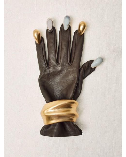 Reiss Blue Harriet Hardware Gloves Leather Embellished, Size: S & M