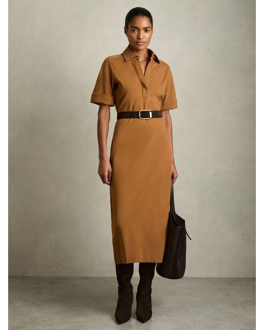 Reiss Natural Open-Collar Bodycon Dress