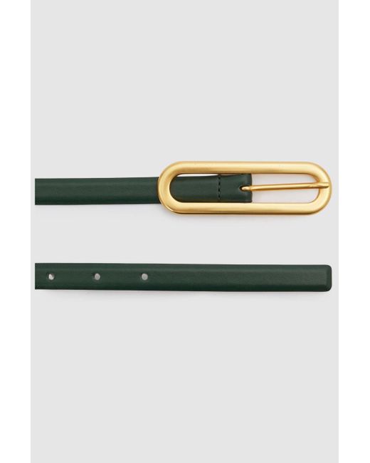 Reiss Chaya - Green Thin Leather Elongated Buckle Belt