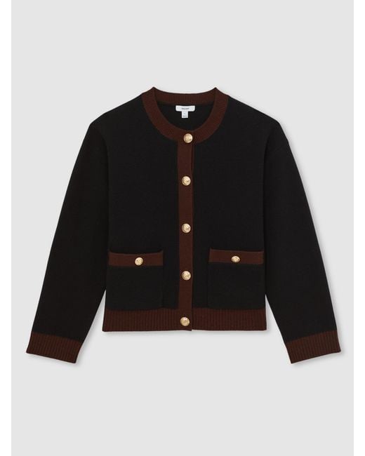 Reiss Blue Burgundy & Wool-Cashmere Tipped Cardigan