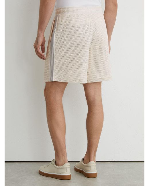 Reiss Natural Cotton-Blend Side-Tape Crochet Shorts for men