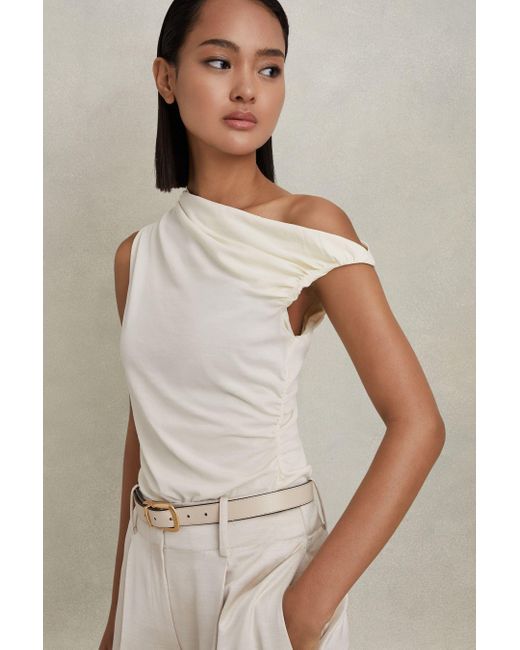 Reiss Natural Dylan - Ivory Ruched Off-the-shoulder Top