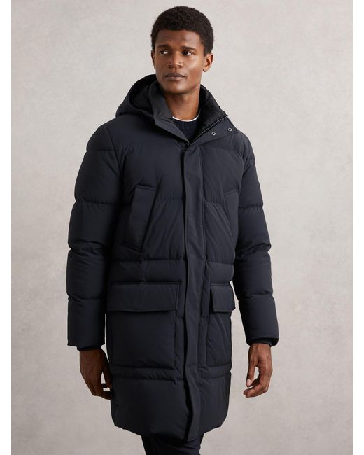 Reiss Blue Longline Quilted Puffer Jacket for men