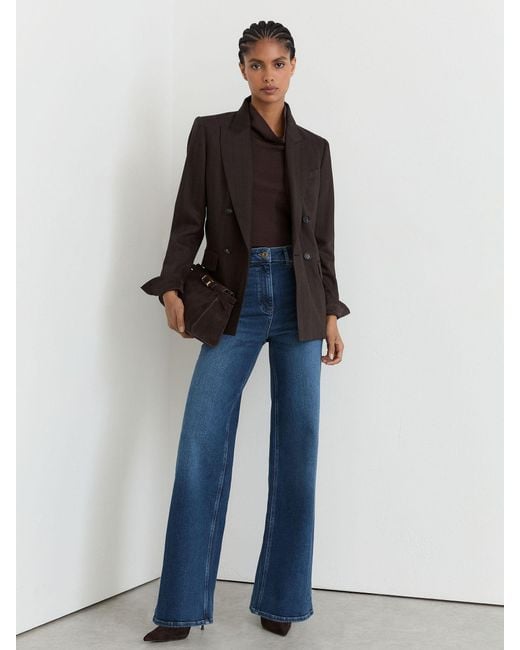 Reiss Blue Cotton- Wide-Leg Jeans