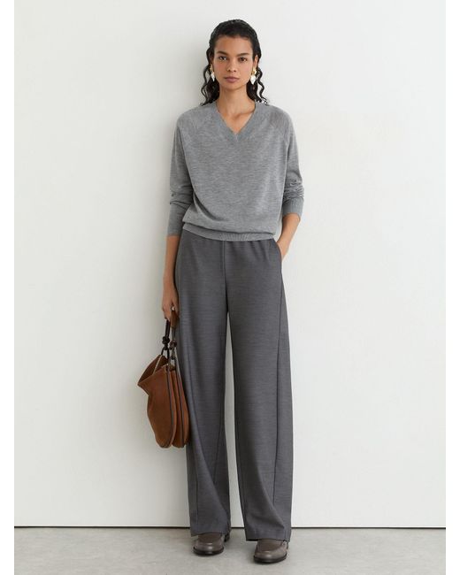 Reiss Gray Merino Wool V-Neck Jumper