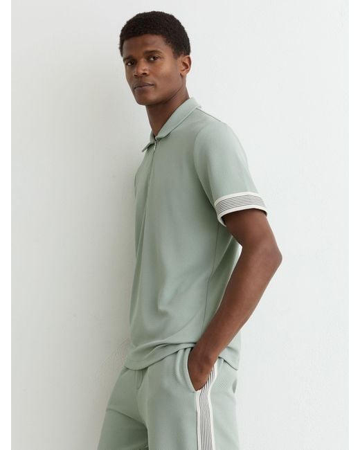 Reiss Bruno - Mint Green Sleeve-trim Half-zip Polo Shirt, M for men