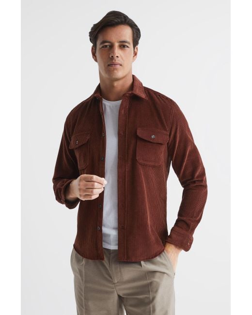 Reiss Brown Bonucci - Rust Corduroy Twin Pocket Overshirt for men