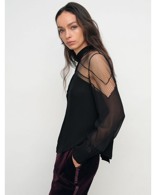 Reiss Marnie - Black Lace-insert Tie-back Blouse, Us 10