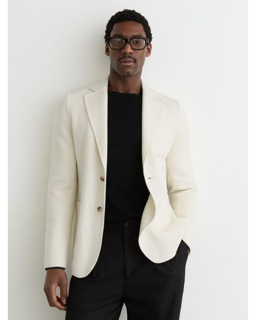 Reiss White Wool-Blend Single-Breasted Blazer Tailored-Fit for men