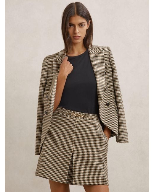 Reiss Natural Beatrix - Neutral Check Wool-blend Check Mini Skirt, Us 2