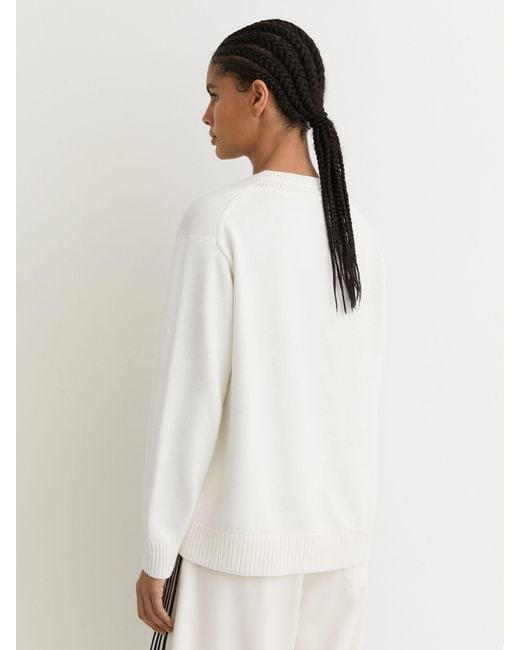 Reiss White Cherish - Ivory Cotton And Wool V-neck Jumper, Xs (us 2)