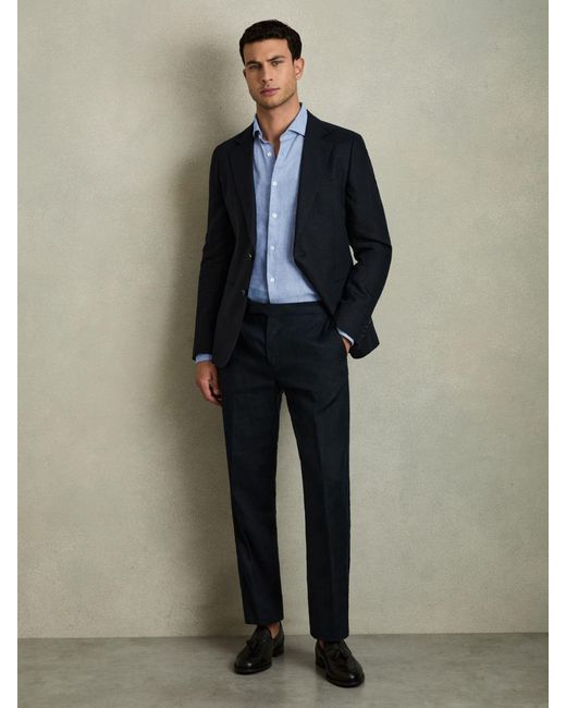 Reiss Blue Linen Button-Through Shirt for men