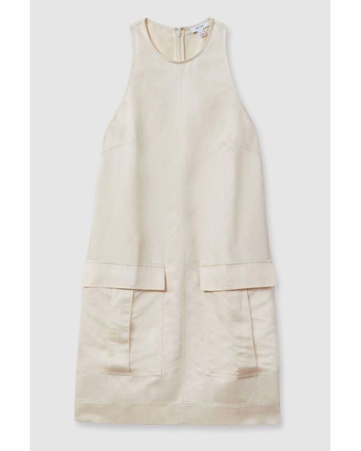 Reiss Natural Cecile - Beige Viscose-linen Cargo Pocket Tunic Dress, Us 12