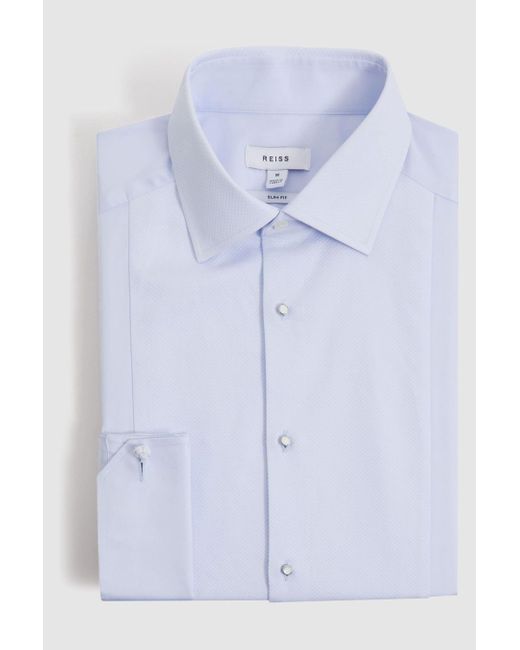 Reiss White Double - Soft Blue Marcel - Cuff Slim Fit Cuff Dinner Shirt for men
