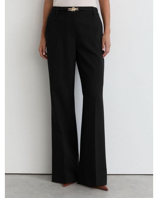 Reiss White Flared Knot-Hardware Belted Trousers