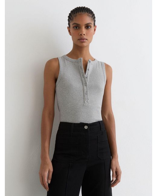 Reiss Gray Stretch-Cotton Ribbed Henley Vest