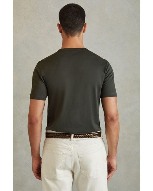 Reiss Caspian - Dark Olive Green Mercerised Cotton Crew Neck T-shirt, S for men