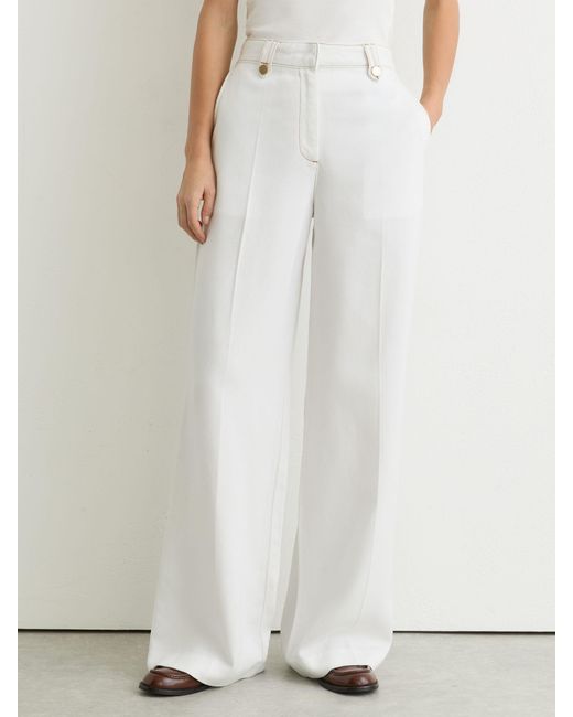 Reiss Gray Lyocell Topstitched Wide-Leg Trousers