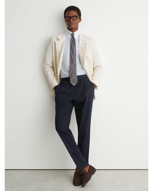 Reiss Green Cotton Textured Double-Breasted Blazer Tailored-Fit for men