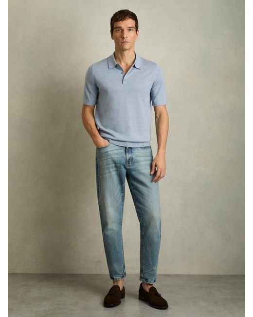 Reiss Blue Wool Short-Sleeve Polo Shirt for men