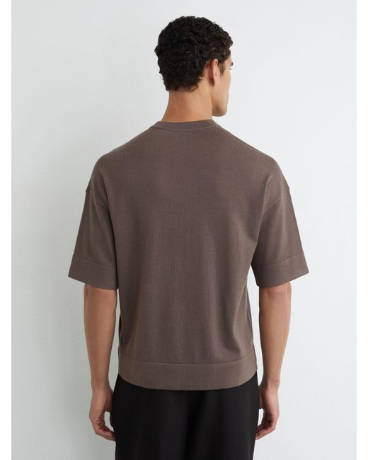 Reiss Brown Merino Wool Relaxed Knit T-Shirt for men