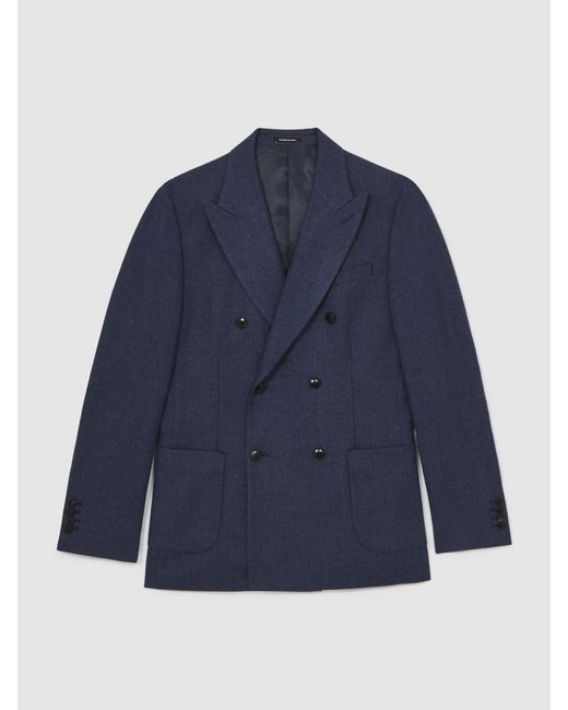 Reiss Blue Wool-Blend Double-Breasted Blazer Slim-Fit for men