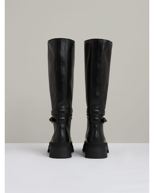 Reiss Albany - Black Leather Chunky Flat Knee-high Boots, Us 8 (uk 6)