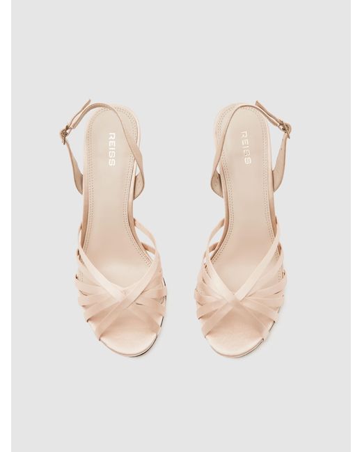 Reiss Natural Satin Cross-Strap Heeled Sandals