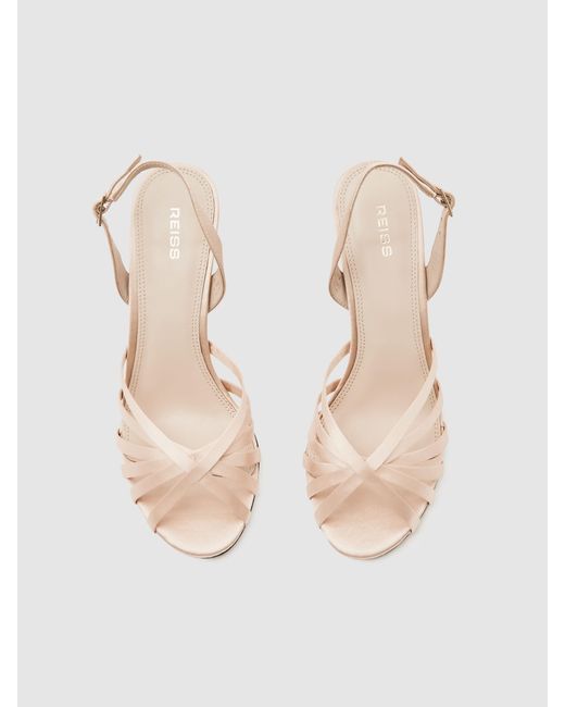 Reiss Natural Satin Cross-Strap Heeled Sandals