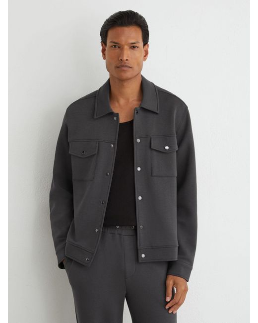 Reiss Black Premium Interlock Twin-Pocket Overshirt for men