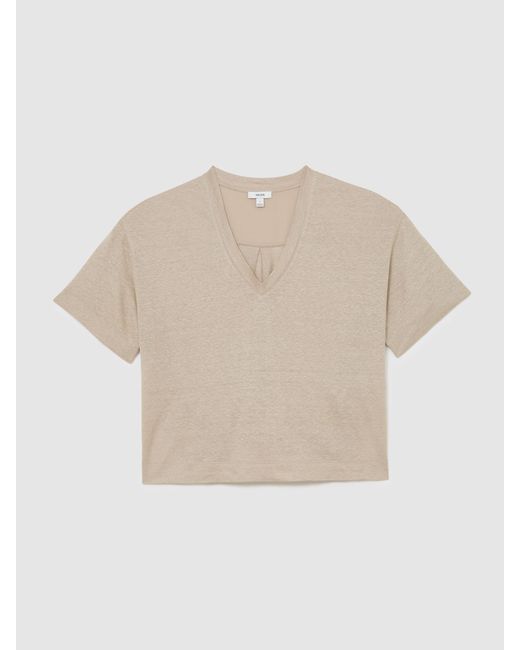 Reiss Blue Linen V-Neck T-Shirt