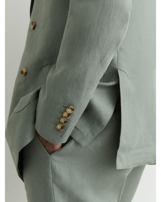Reiss Green Db - Sage Atlantic Tailored Fit Linen-twill Double-breasted Blazer, 44 for men