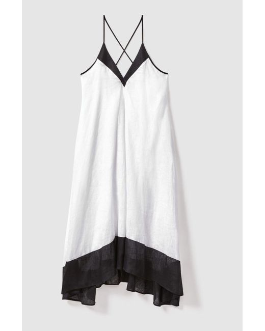 Reiss Stevie - Navy/white Linen Colourblock Cross-back Midi Dress