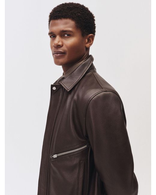 Reiss Black Burnished-Leather Zip-Through Jacket for men