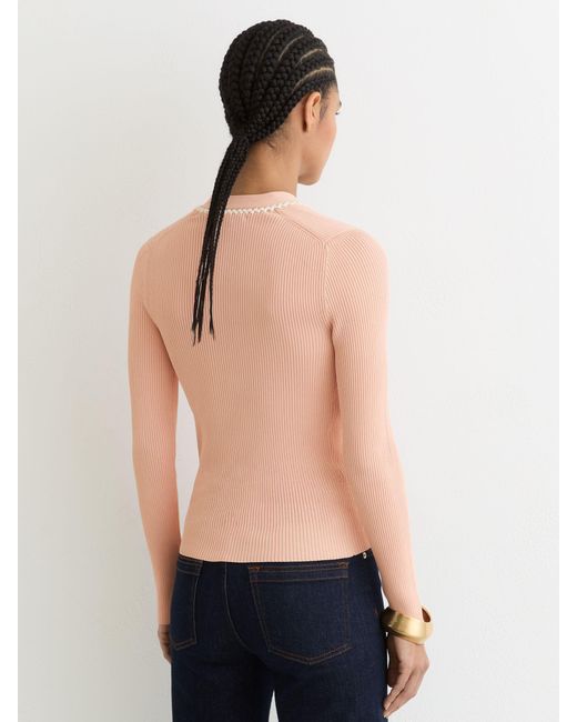 Reiss Blue Lauri - Pink/ivory Craft-stitch Rib-knit Top, L (us 12-14)