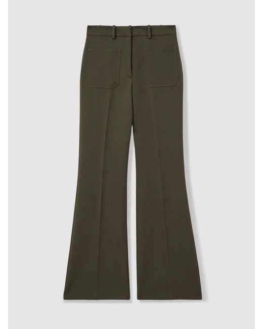 Reiss Natural Priya - Green Petite Twill Patch-pocket Flared Trousers, Us 2