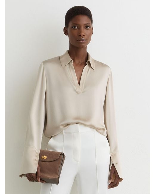 Reiss Natural Silk Open-Collar Blouse