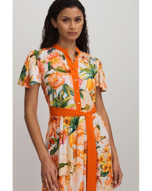 Raishma Orange Silk Floaty Sleeve Midi Dress