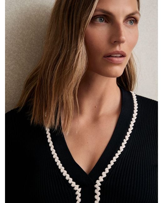 Reiss Blue Craft-Stitch Rib-Knit Top