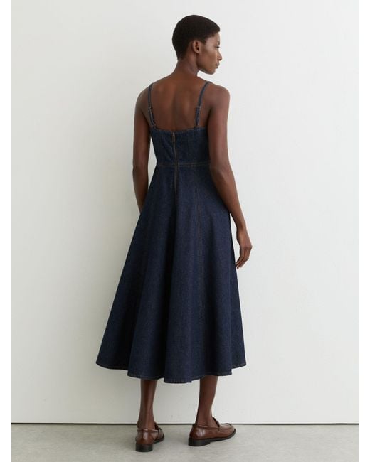 Reiss Blue Petite Denim Fit-And-Flare Midi Dress