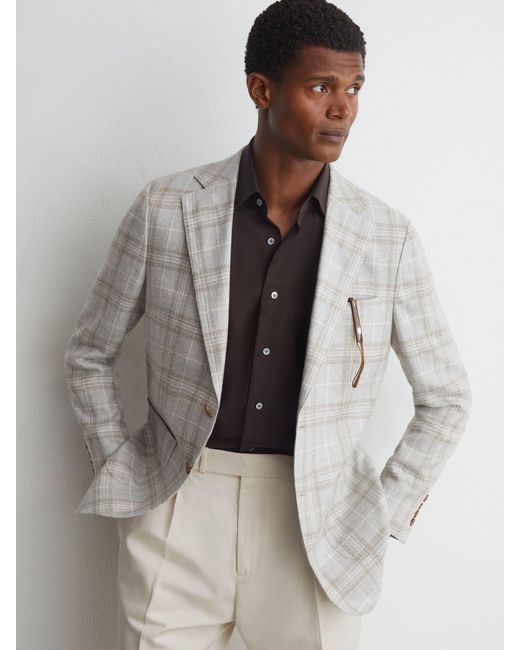 ATELIER Gray Hemp Wool Check Single Breasted Classic Fit Blazer for men