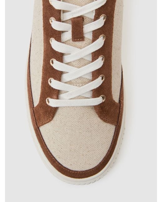 Reiss Natural & Tan Suede Low-Top Platform Trainers