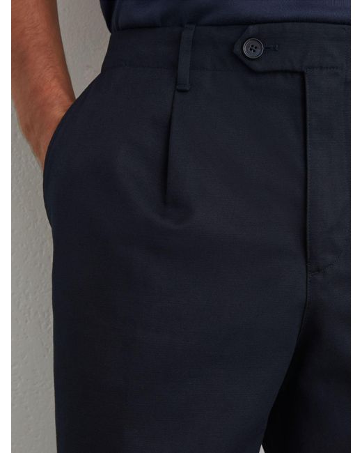 Reiss Blue Look - Navy Cotton Slub Pleated Relaxed-fit Trousers, 28 for men
