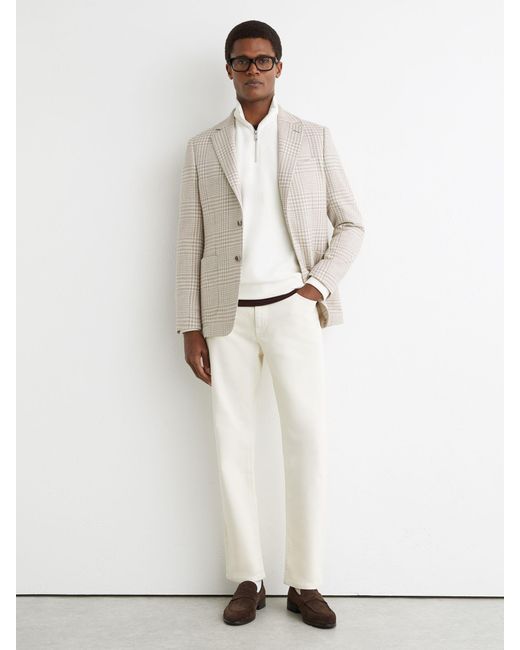 Reiss Natural Bardo - Soft Grey Cotton And Wool Single-breasted Blazer Classic-fit In Check, 44 for men