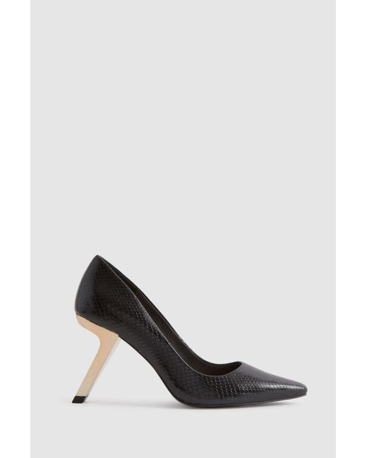 Reiss Monroe - Black Leather Angled Heel Court Shoes