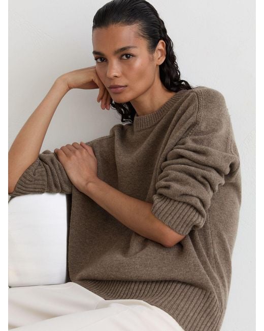 Reiss Brown Wool-Cashmere Crew-Neck Raglan Jumper