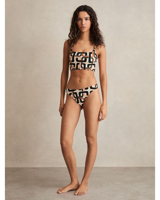 Reiss Natural Heidi - Brown/cream Chain Print Bikini Bottoms, Us 10