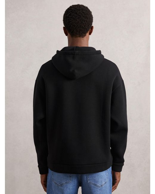 Reiss Black Cotton-Blend Fleece-Back Hoodie for men