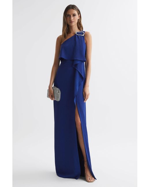 Halston Heritage Joelle - One-shoulder Front Slip Maxi Dress, Prussian Blue